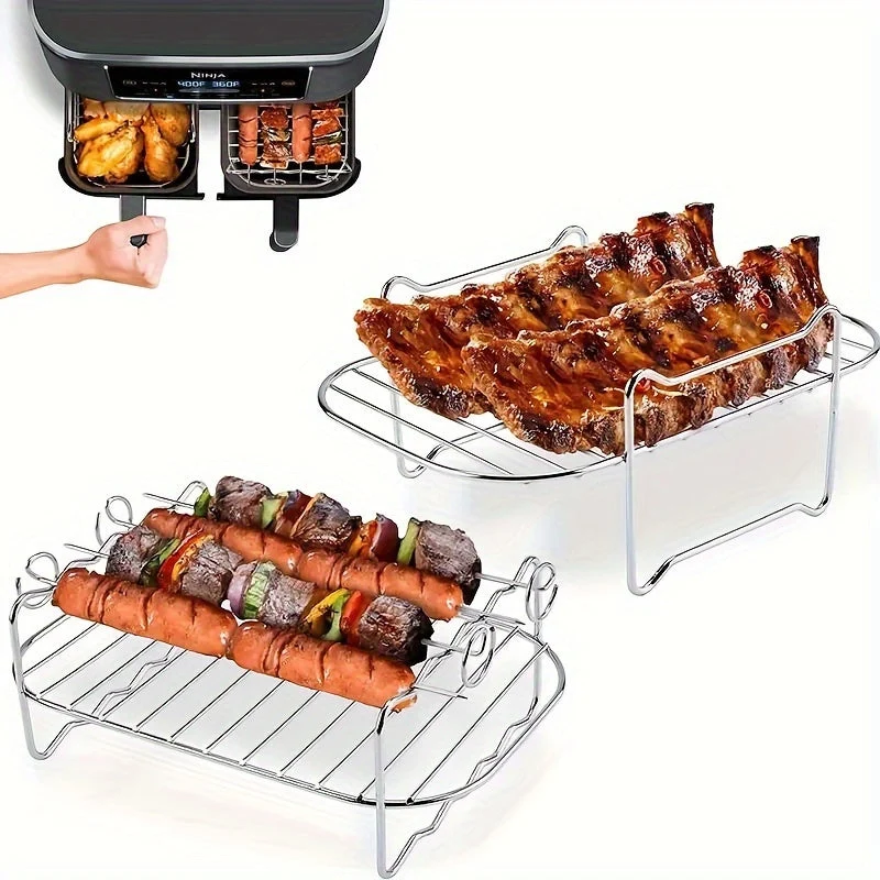 Rustfrit Stål Airfryer Tilbehørssæt med Grillspyd