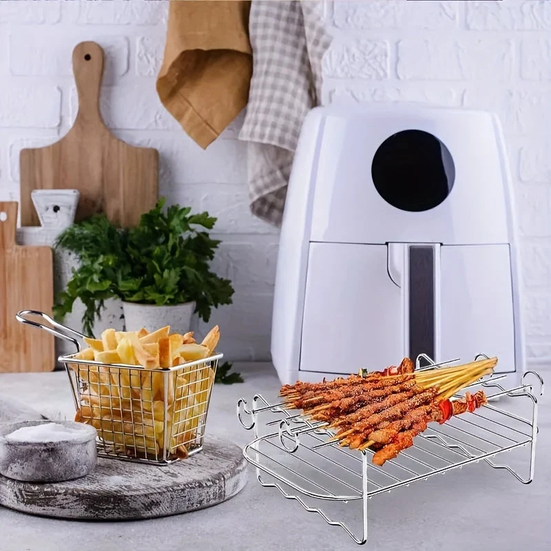 Rustfrit Stål Airfryer Tilbehørssæt med Grillspyd
