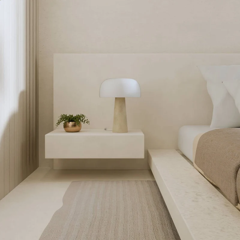 Elegant Natlampe i Travertin og Opalglas til Moderne Hjem