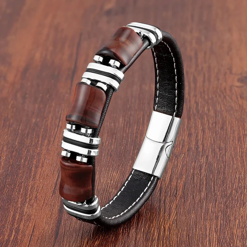 Elegant Tiger Eye Armbånd i Læder til Mænd - Justerbar Komfort