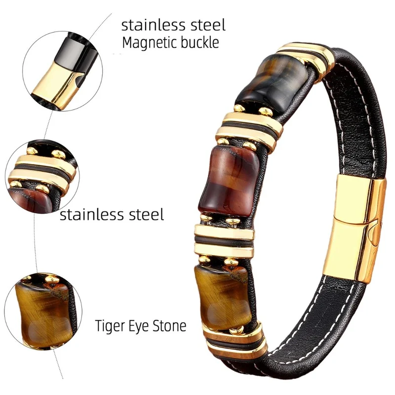 Elegant Tiger Eye Armbånd i Læder til Mænd - Justerbar Komfort