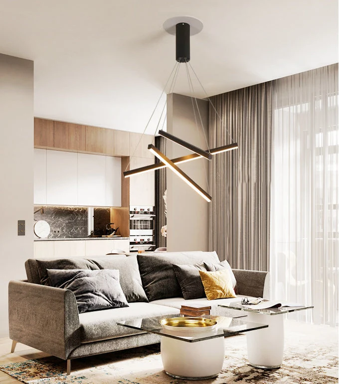Moderne LED Lysekrone i Sort Metal – Fleksibel Belysning