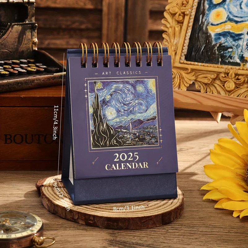 Elegant Skrivebordskalender med Klassiske Kunstværker