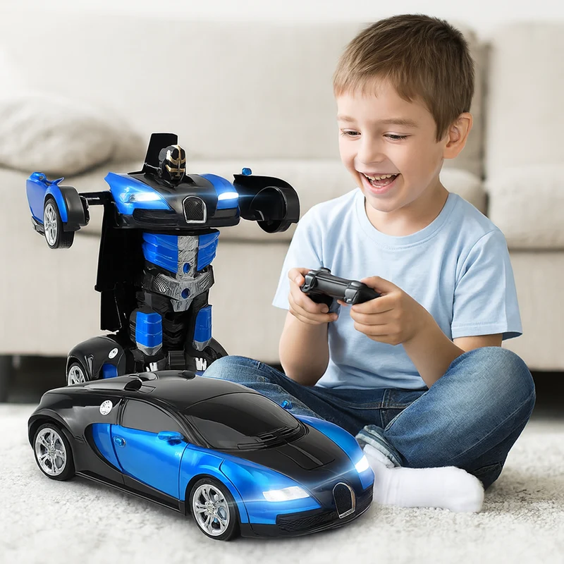 Transformerende Fjernstyret Robotbil med LED-lys