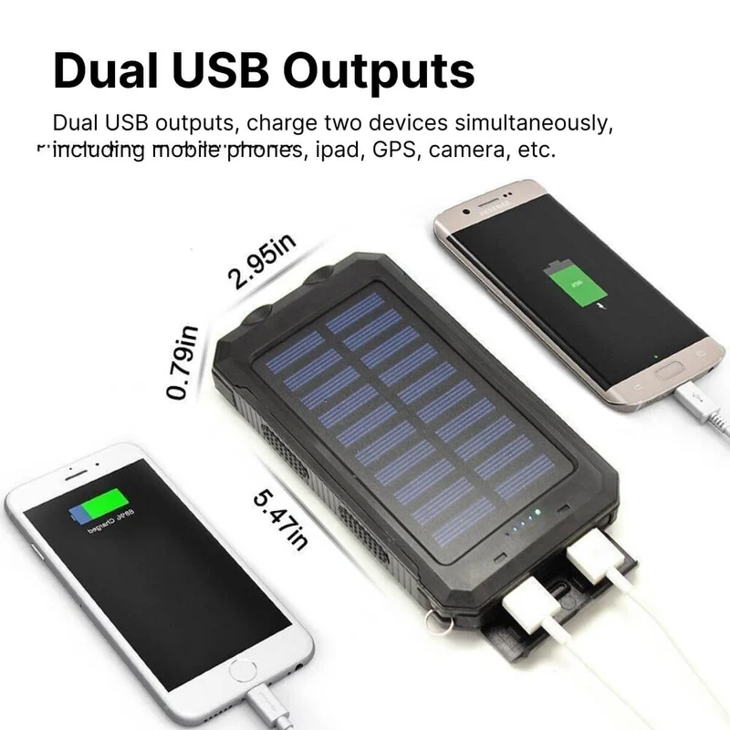 Vandtæt Solcelle Powerbank med Stor Kapacitet og LED Lygte