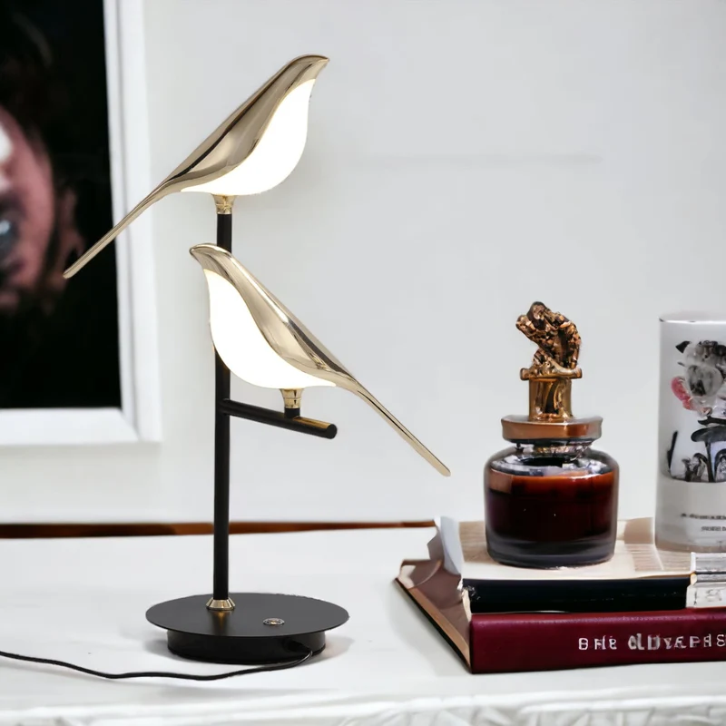 Skrivebordslampe i Metal med Justerbart Lys og Fugletema