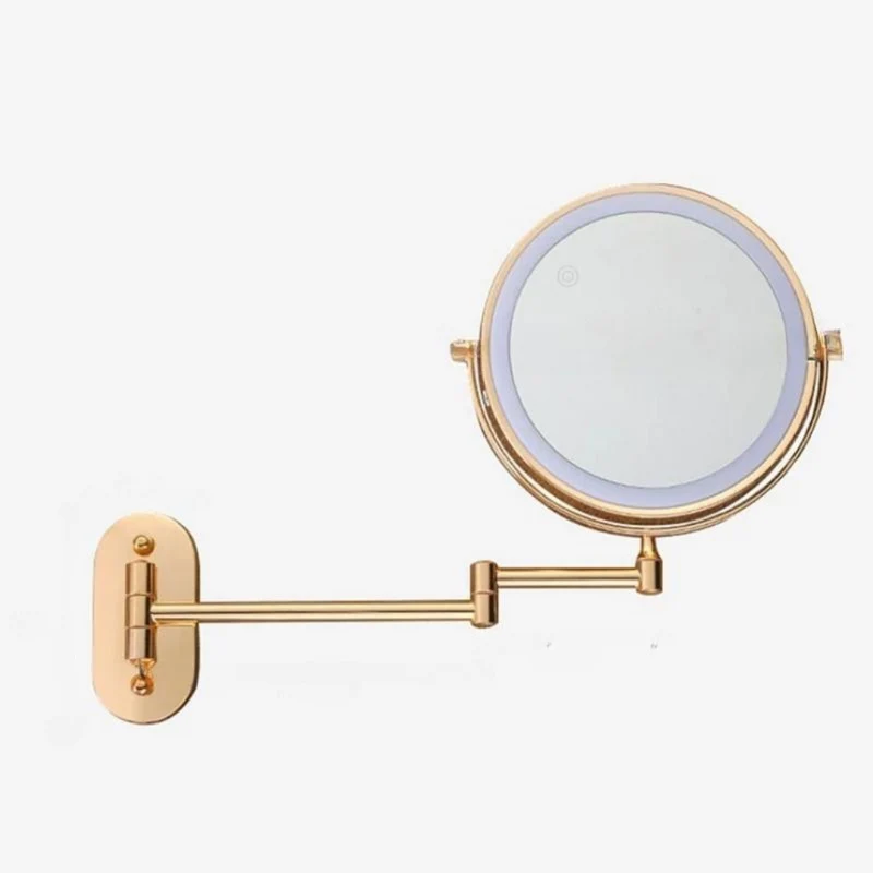 Elegant LED Vægspejl med Forstørrelse og Guld Finish