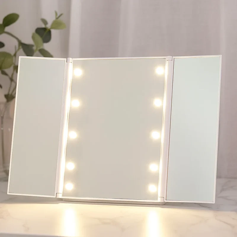 Kompakt Sminkespejl med LED og Trifold for Perfekt Lys