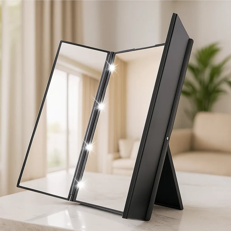 Kompakt Sminkespejl med LED og Trifold for Perfekt Lys