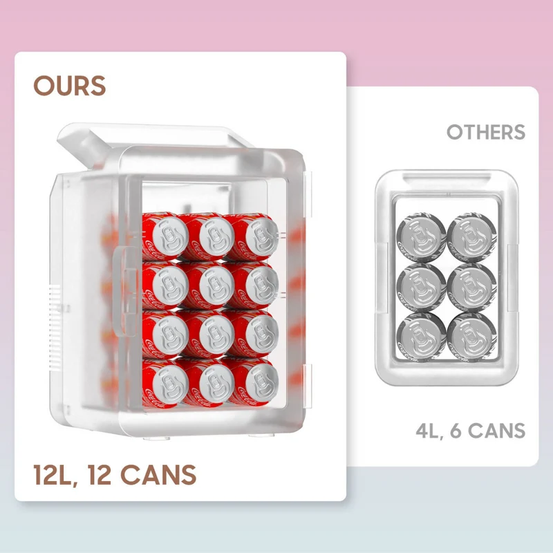Bærbart Mini Køleskab 12L med Spejldør og LED Lys