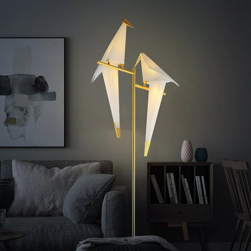Unik Fuglelampe i Guld med Varme LED-lys til Hjemmet