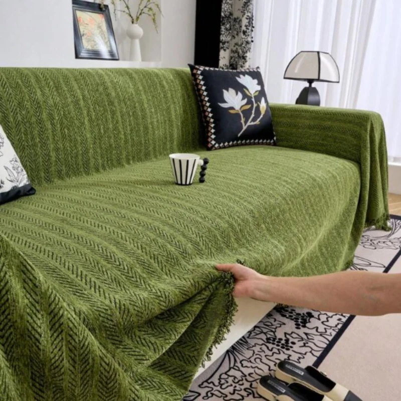 Stilfuldt Herringbone Sofaovertræk i Chenille med Tofler