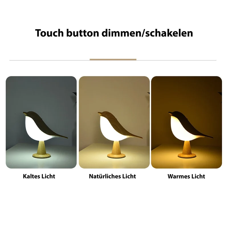 Stilfuld LED Bordlampe med Fuglemotiv og Blødt Lys