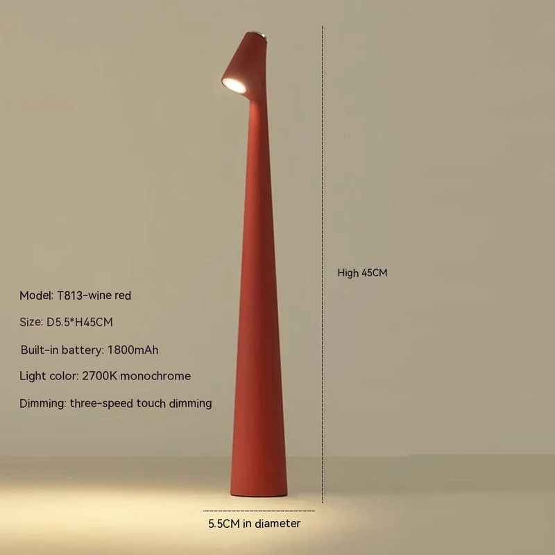 Trådløs LED Bordlampe i Rød Metal - Lang Batterilevetid