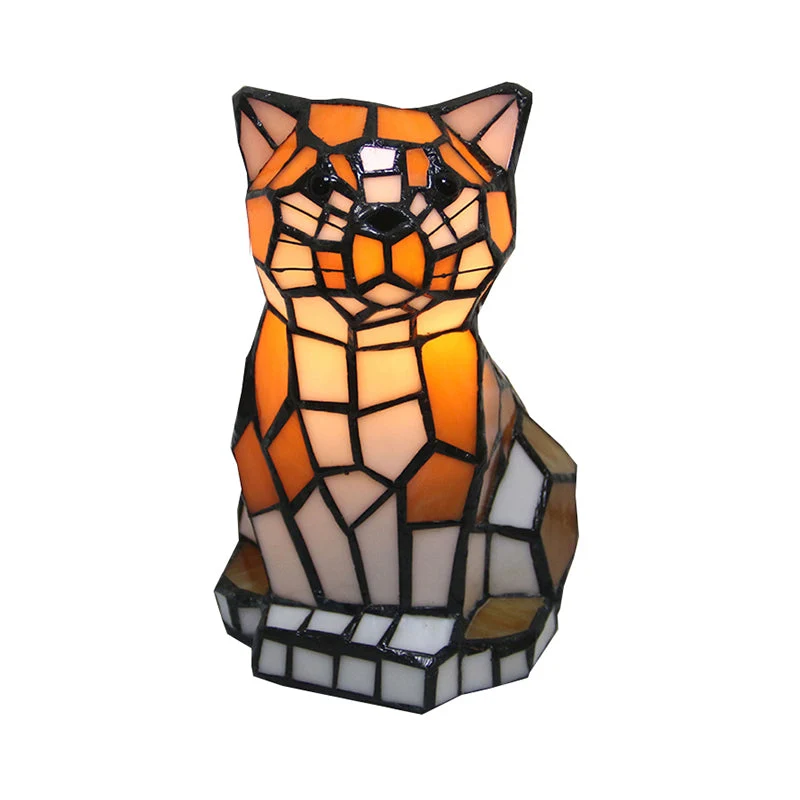 Katteformet Glasbordlampe med Farverigt Lysdesign