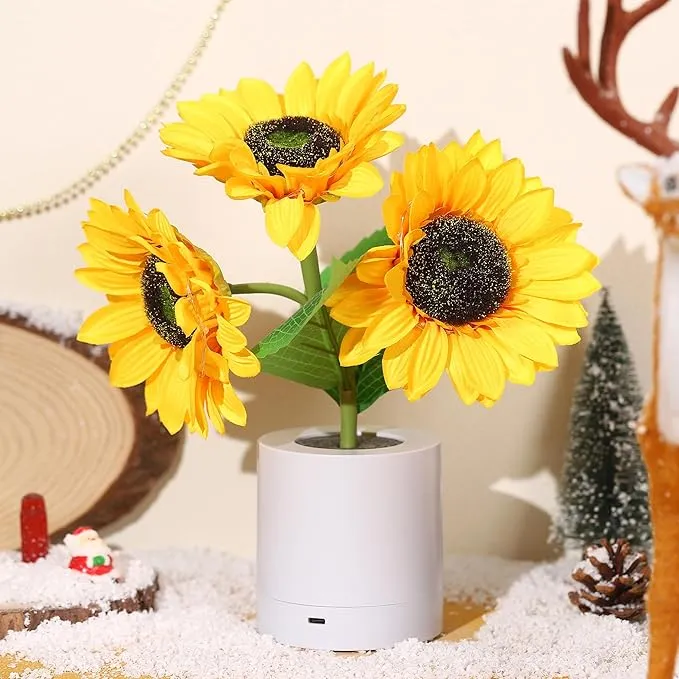 Solblomst LED Bordlampe med Genopladelig USB og Batteri