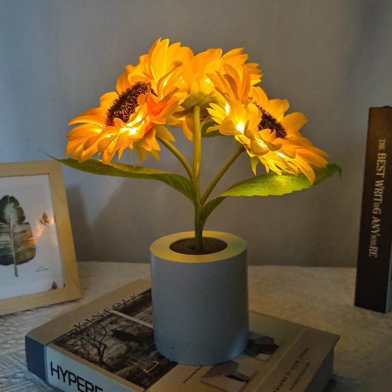Solblomst LED Bordlampe med Genopladelig USB og Batteri