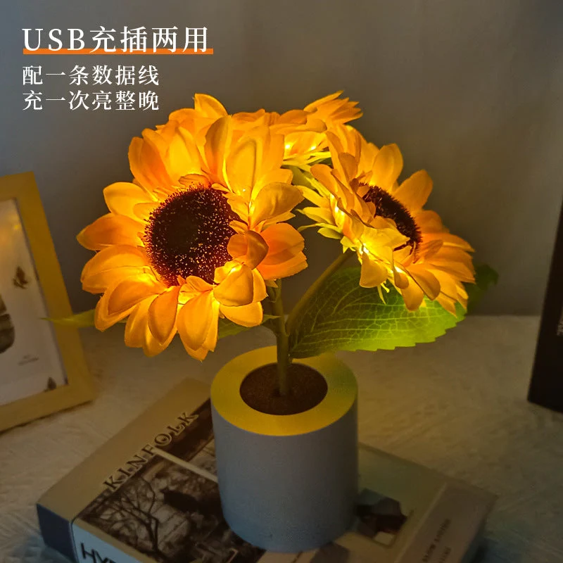 Solblomst LED Bordlampe med Genopladelig USB og Batteri