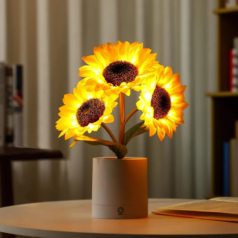 Solblomst LED Bordlampe med Genopladelig USB og Batteri