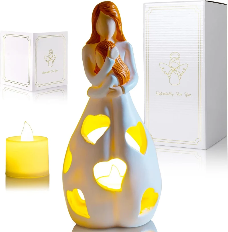Romantisk Bordlampe i Resin med Hjertevarme og LED Lys