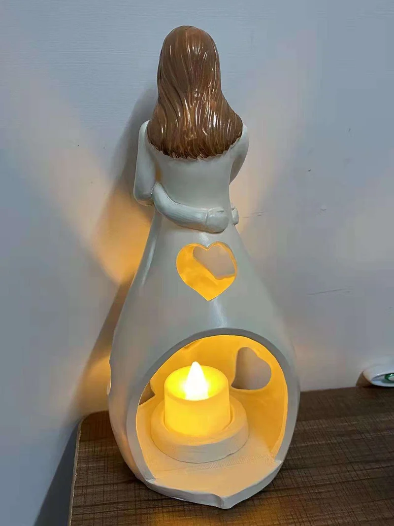 Romantisk Bordlampe i Resin med Hjertevarme og LED Lys