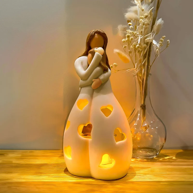 Romantisk Bordlampe i Resin med Hjertevarme og LED Lys