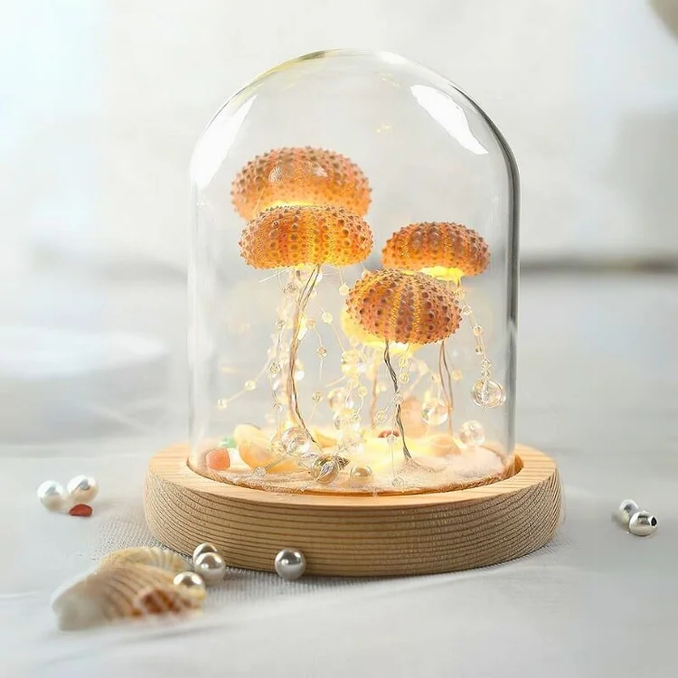 Vintage Bordlampe med Glasdome & Havpindsvin Design