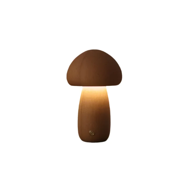 Svampeformet Bordlampe i Træ – Hyggebelysning & Touch Kontrol