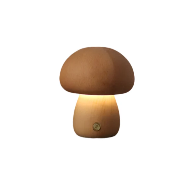 Svampeformet Bordlampe i Træ – Hyggebelysning & Touch Kontrol