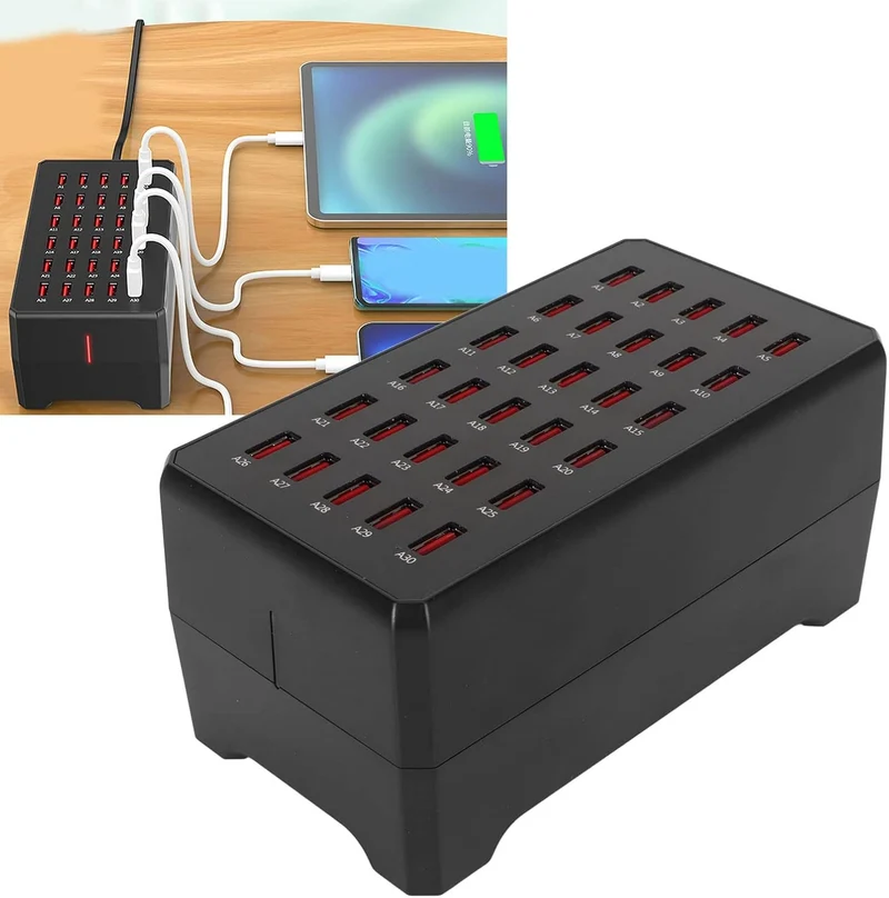 Effektiv USB Opladerstation med 30 Porte til Flere Enheder