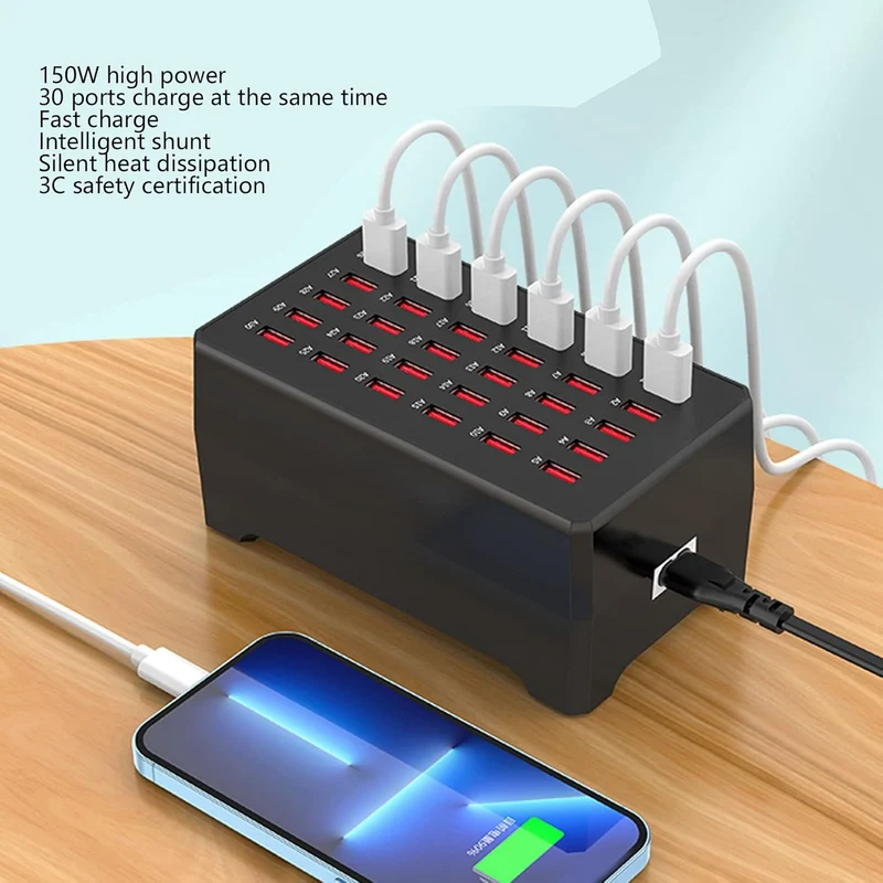 Effektiv USB Opladerstation med 30 Porte til Flere Enheder