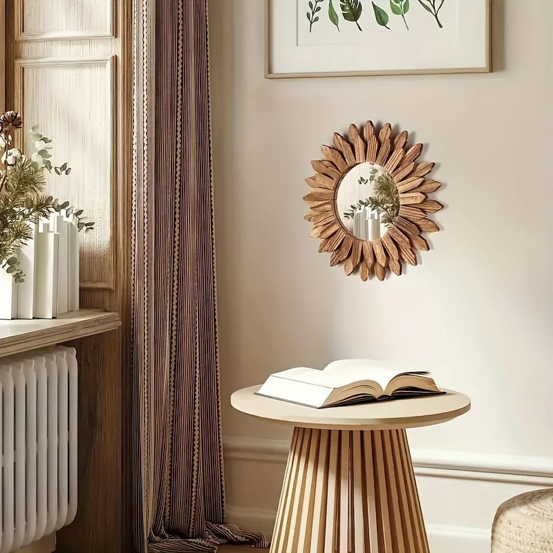 Rund Vægspejl med Boheme Træramme - Naturlig Elegance