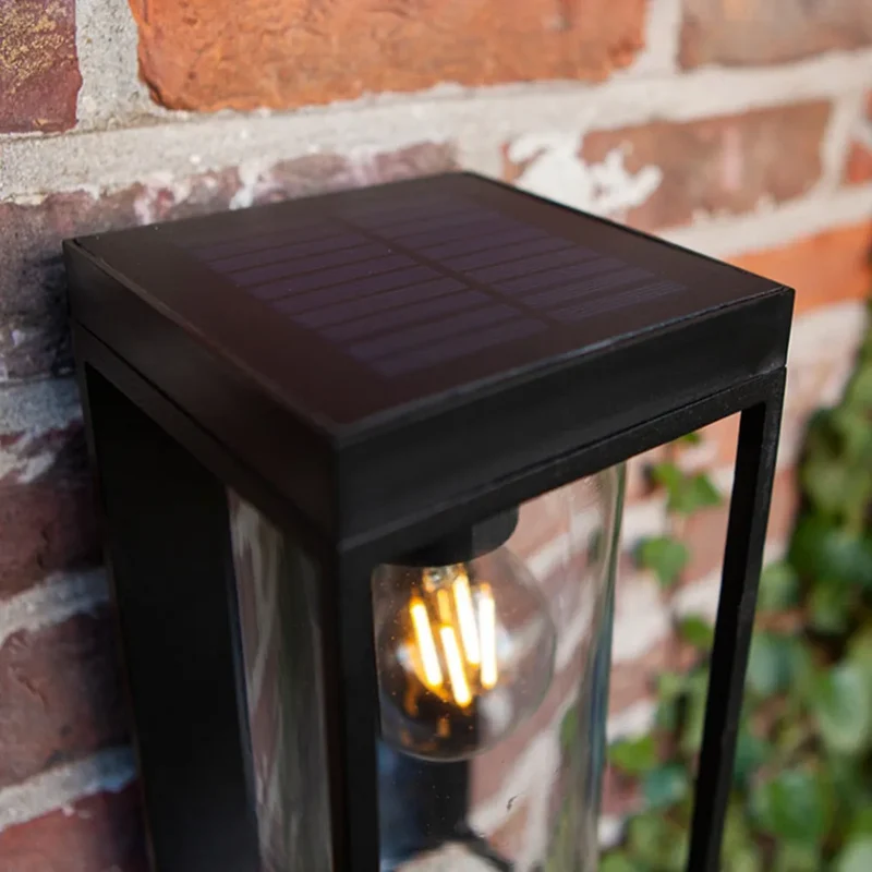 Elegant Udendørslampe i Sort Metal med Glas og Solenergi