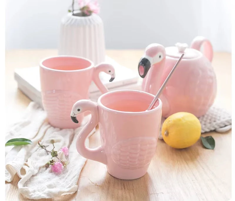 Pink Flamingo Keramisk Te Sæt