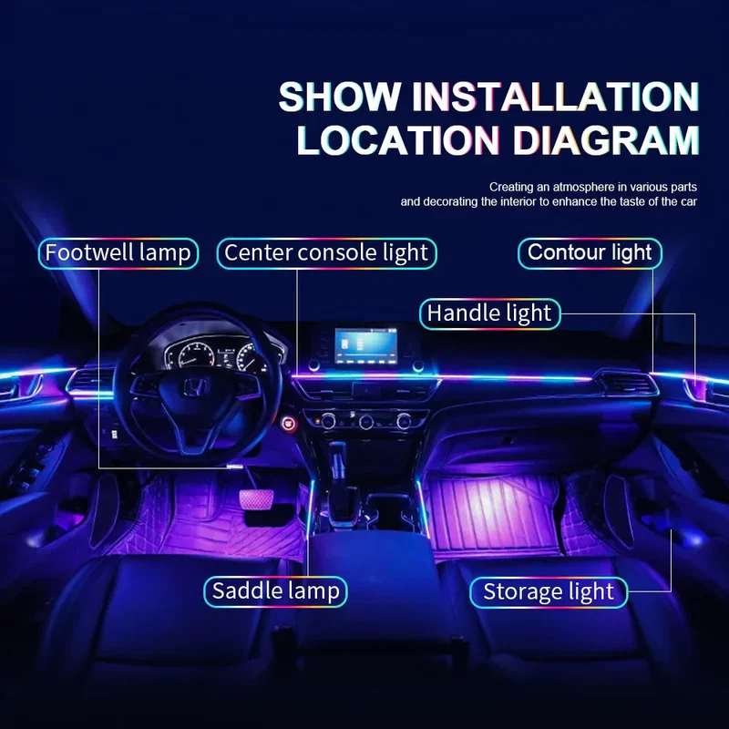 Bluetooth RGB Symphony Bil Atmosfære Lys Sæt