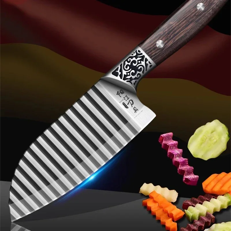 Træhåndtag Ribbet Design Køkkenkniv