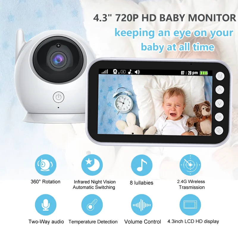 Baby Monitor Overvågning Nat Vision Musik Nanny Kamera
