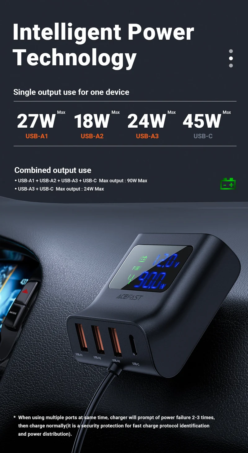 Car USB Splitter Hurtig Opladningsstation