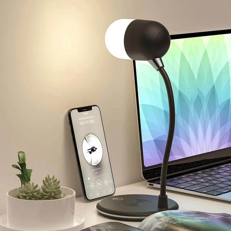 Bluetooth Højttaler Trådløs Oplader Bordlampe