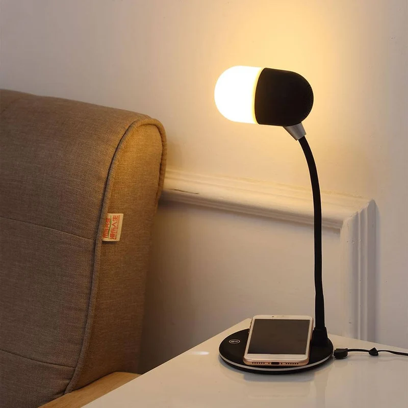 Bluetooth Højttaler Trådløs Oplader Bordlampe