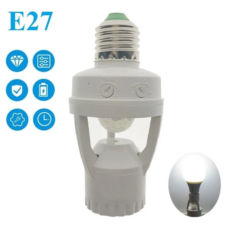 360 Rotating Motion Sensor Stikkontakt Switch Led Pære Base