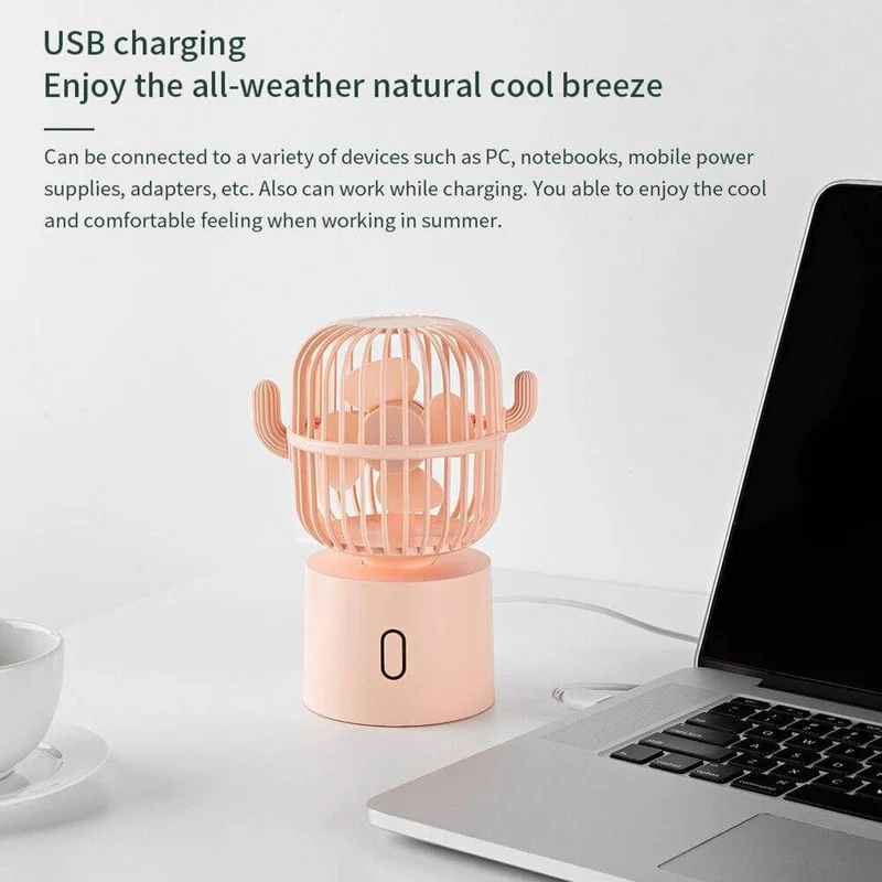 Genopladelig USB Bærbar Mini Kaktus Vifte