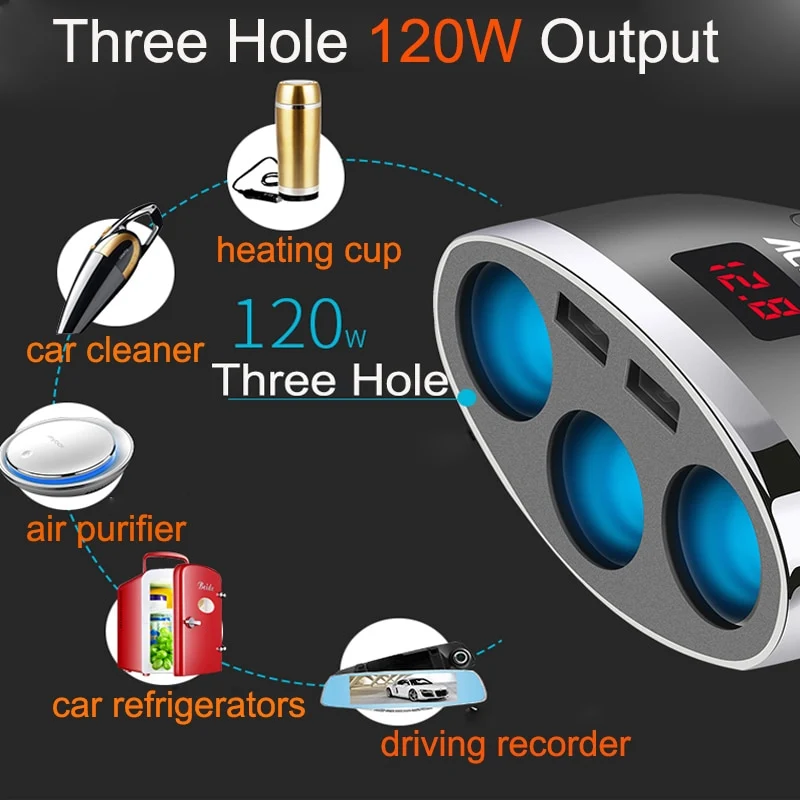 3i1 Dual USB Port Bil lighter Socket Splitter