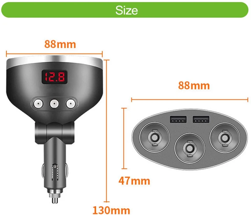3i1 Dual USB Port Bil lighter Socket Splitter
