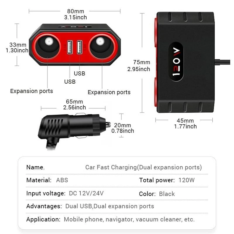 Dobbelt USB-port bil strømadapter
