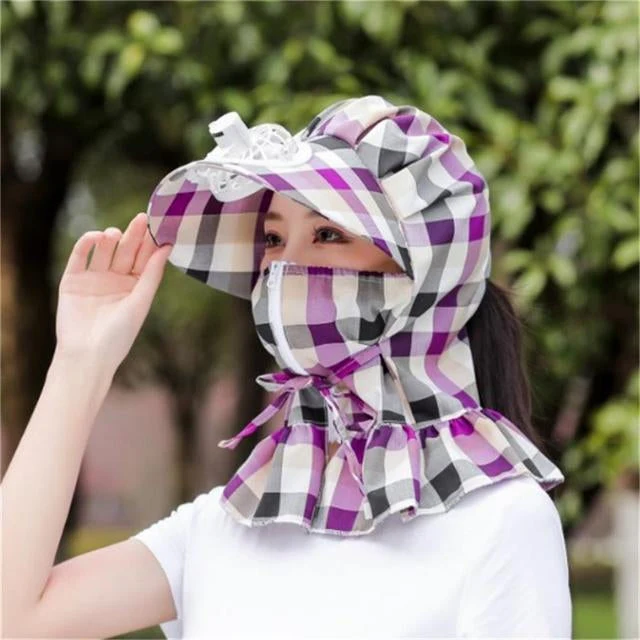 Anti-UV Dust Beskyttende Lang Wrap Hat med Blæser