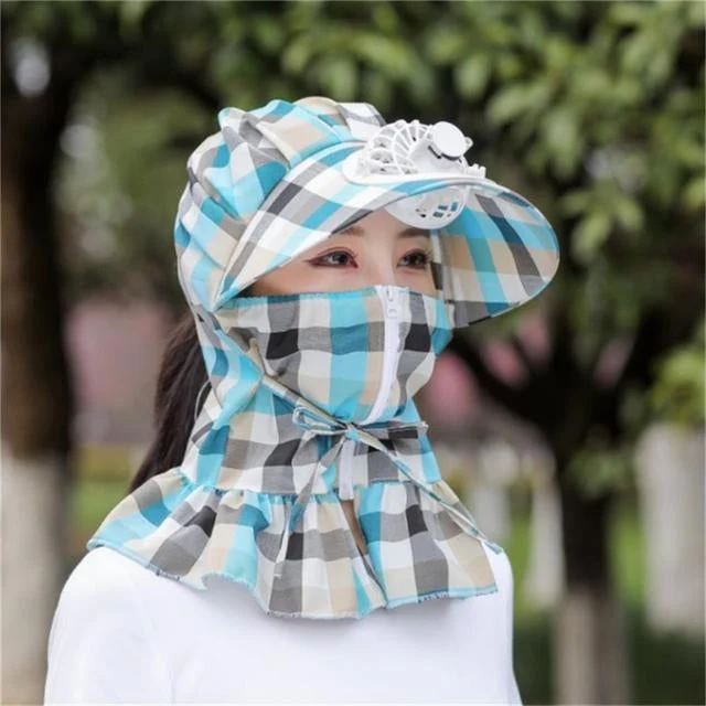 Anti-UV Dust Beskyttende Lang Wrap Hat med Blæser