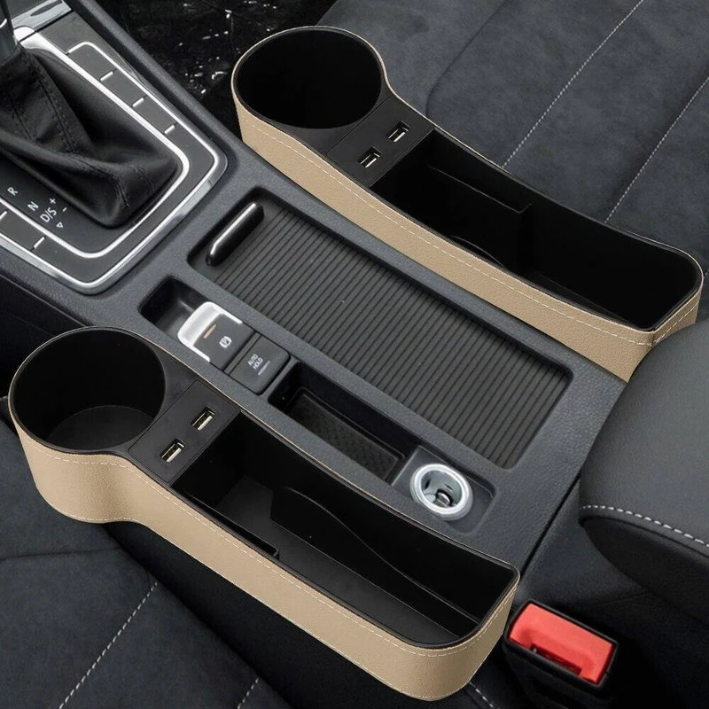 Læder USB Oplader Bil Sæde Kløft Organizer