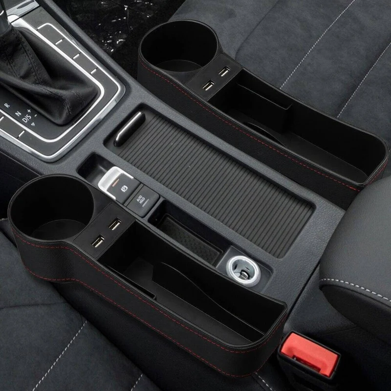 Læder USB Oplader Bil Sæde Kløft Organizer