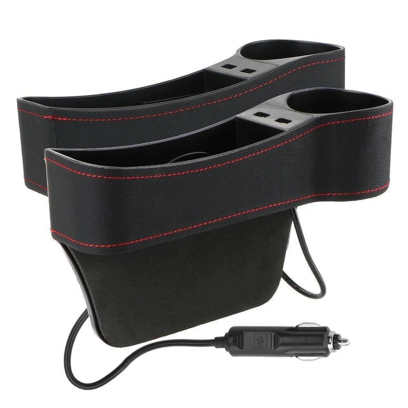 Læder USB Oplader Bil Sæde Kløft Organizer